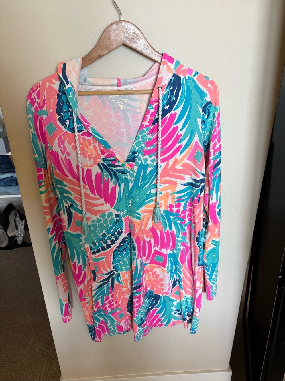 Lilly Pulitzer Pink & Teal Tropical Hooded Tunic